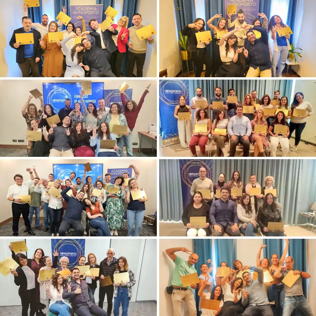 Banner quadrado com alunos certificados em Hipnose Clínica e Regressiva HIPNOPORTO